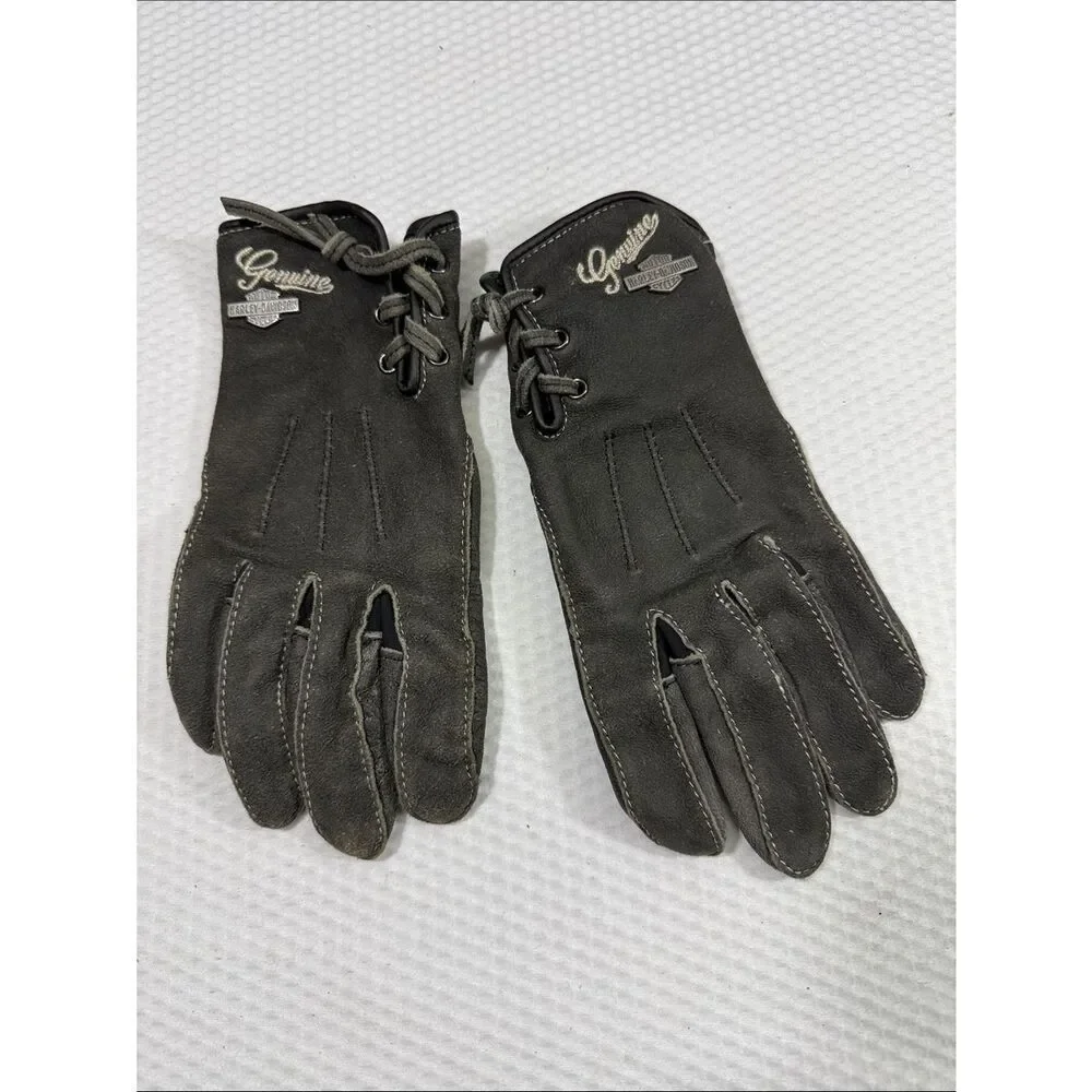 Harley-Davidson Black Lace-Up Leather Riding Gloves size S